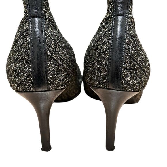 Stuart Weitzman Black and Gold Knit Sock Ankle Boots Size 8 M - Picture 6 of 14